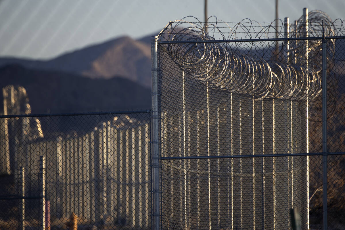 Barbed wire fences at the Southern Desert Correctional Center on Dec. 8, 2021, in Indian Spring ...