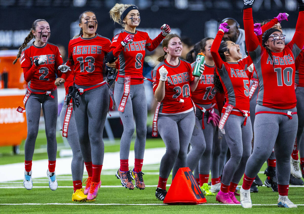 Arbor View players celebrate their first score against Foothill during the first half of their ...