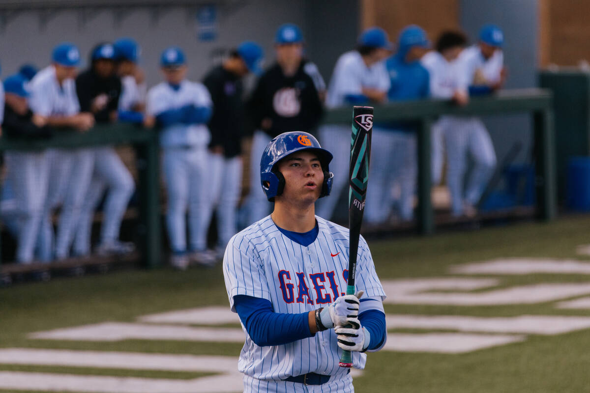 Bishop Gorman hitter Chase Wilk (28) takes a deep breath before standing at bat against Arbor V ...