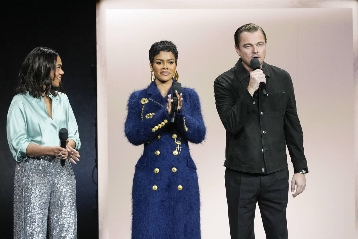 Regina Hall, from left, Teyana Taylor, and Leonardo DiCaprio, cast members of the upcoming film ...