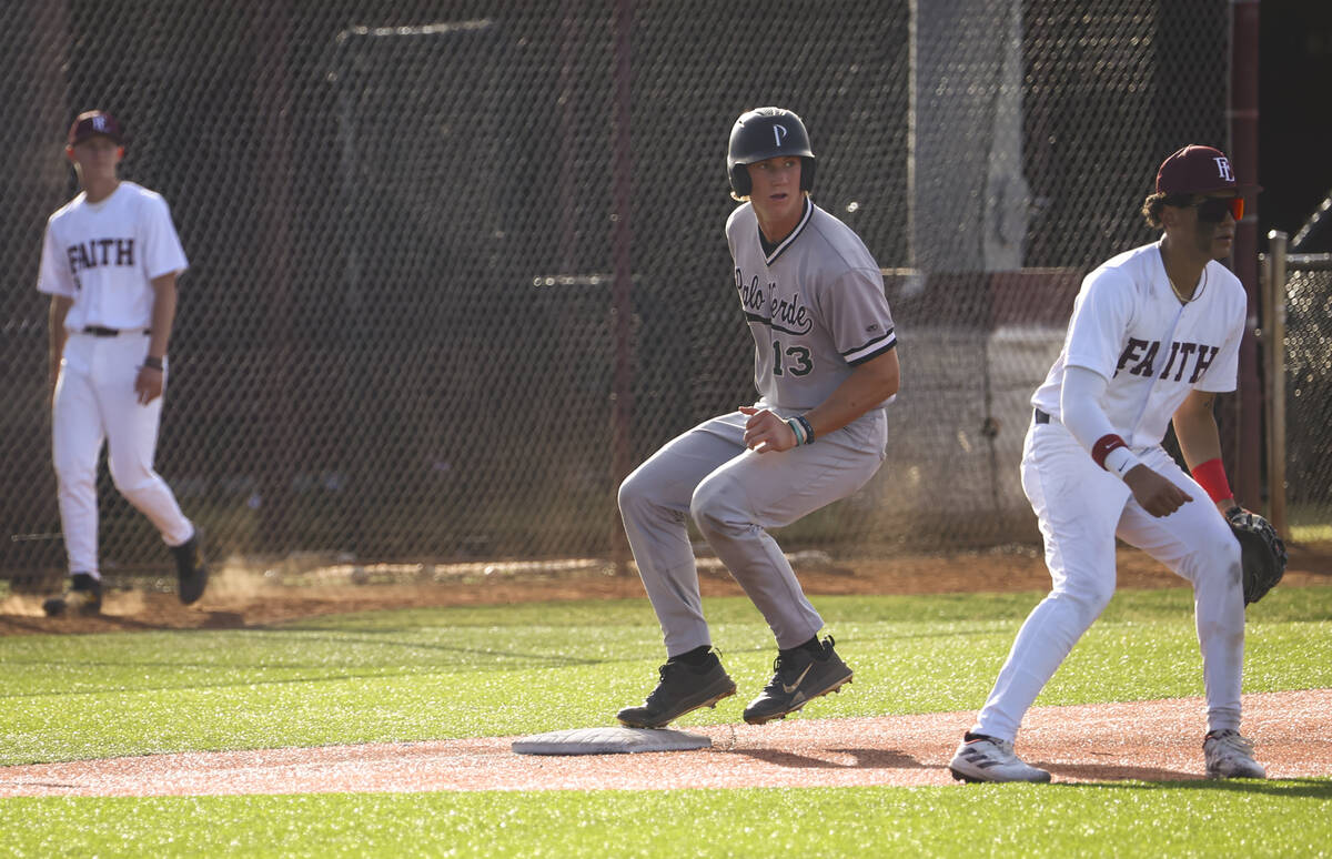 Palo Verde catcher Brady Dallimore (13) gets to third base during a baseball game at Faith Luth ...