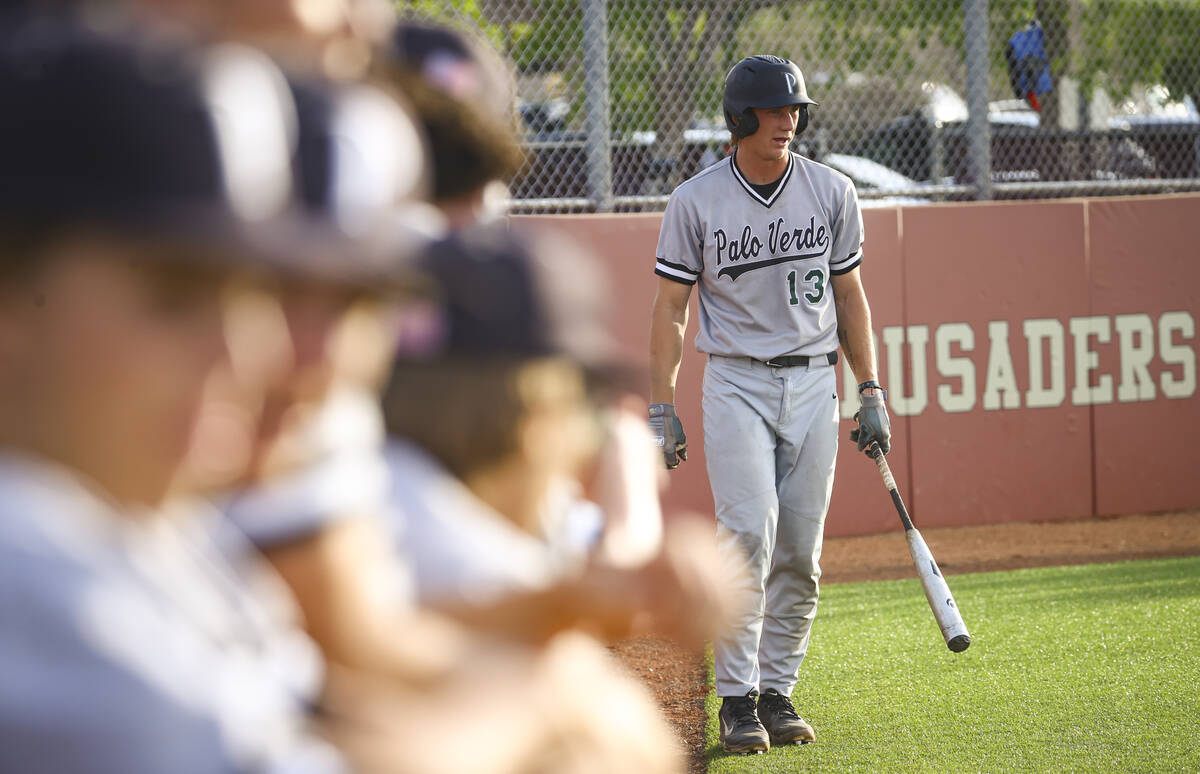 Palo Verde catcher Brady Dallimore gets ready to bat during a baseball game at Faith Lutheran H ...