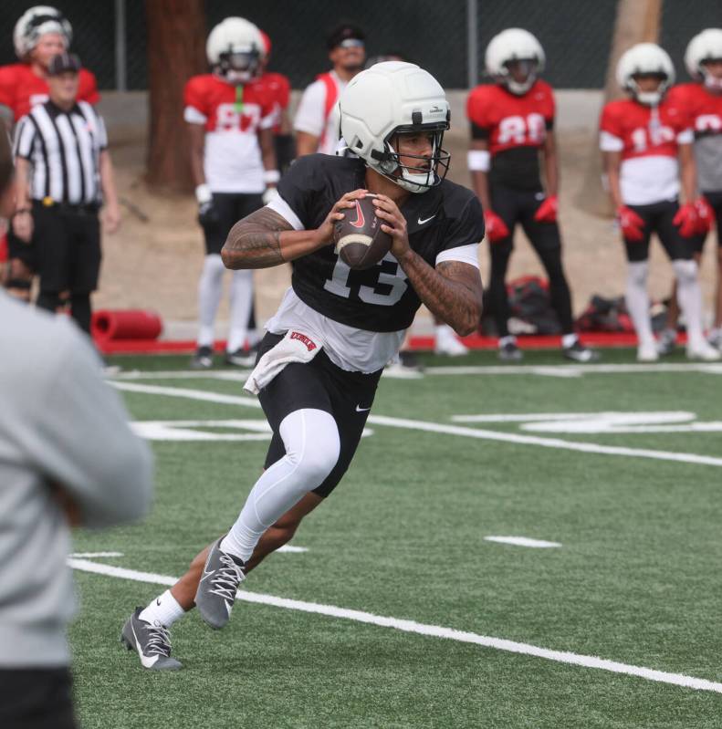 UNLV quarterback Cameron Friel (13) looks to throw during a team scrimmage at Bill 'Wildcat' Mo ...
