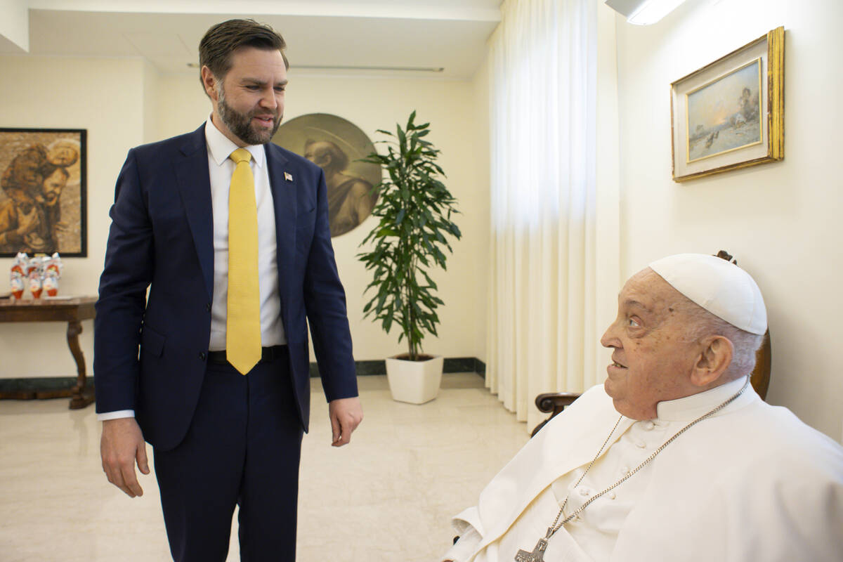 Pope Francis receives U.S. Vice President JD Vance before bestowing the Urbi et Orbi (Latin for ...