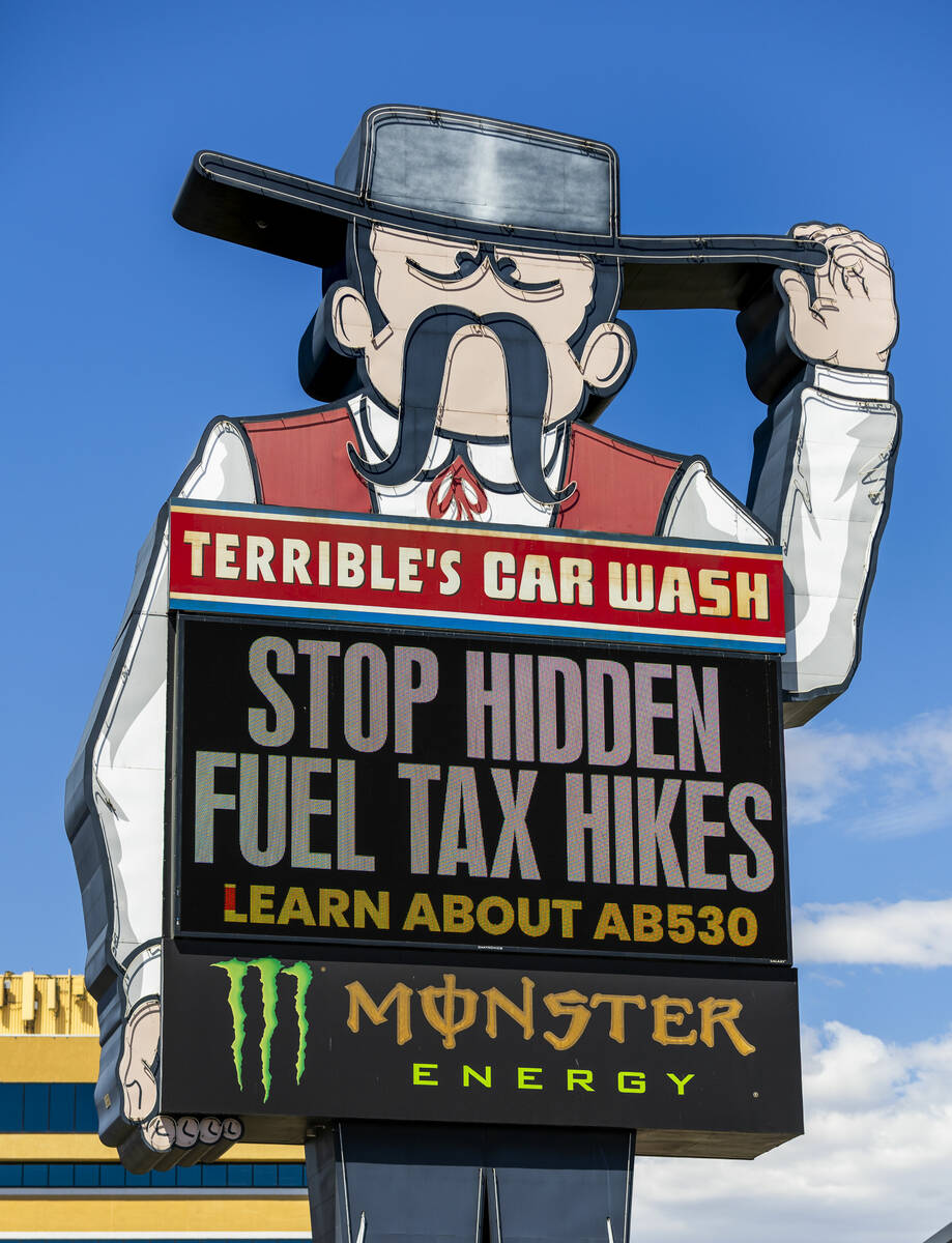 Terrible's on Rancho Drive has a message on their large sign on a bill that could extend the ga ...