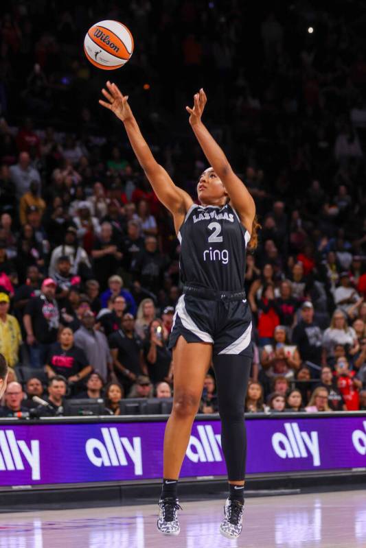 Aces guard Deja Kelly (2) makes the game-winning shot in the last fifteen seconds of a pre-seas ...