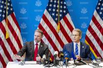 U.S. Trade Representative Jamieson Greer, left, and U.S. Secretary of the Treasury Scott Bessen ...