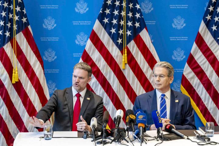 U.S. Trade Representative Jamieson Greer, left, and U.S. Secretary of the Treasury Scott Bessen ...