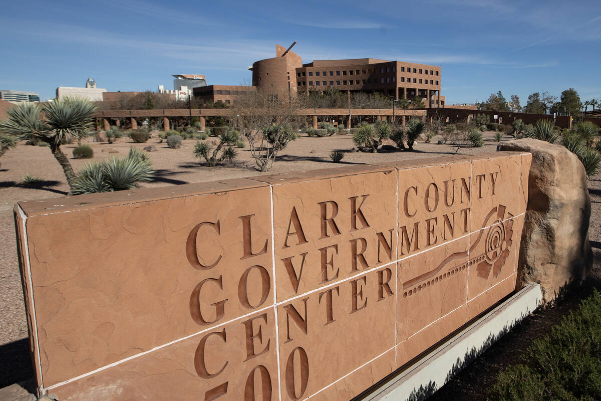 The Clark County Government Center is seen Friday, Jan. 15, 2021, in Las Vegas. (Las Vegas Revi ...