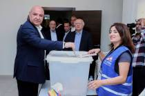 In this photo, released by the Lebanese Presidency press office, Lebanese president Joseph Aoun ...