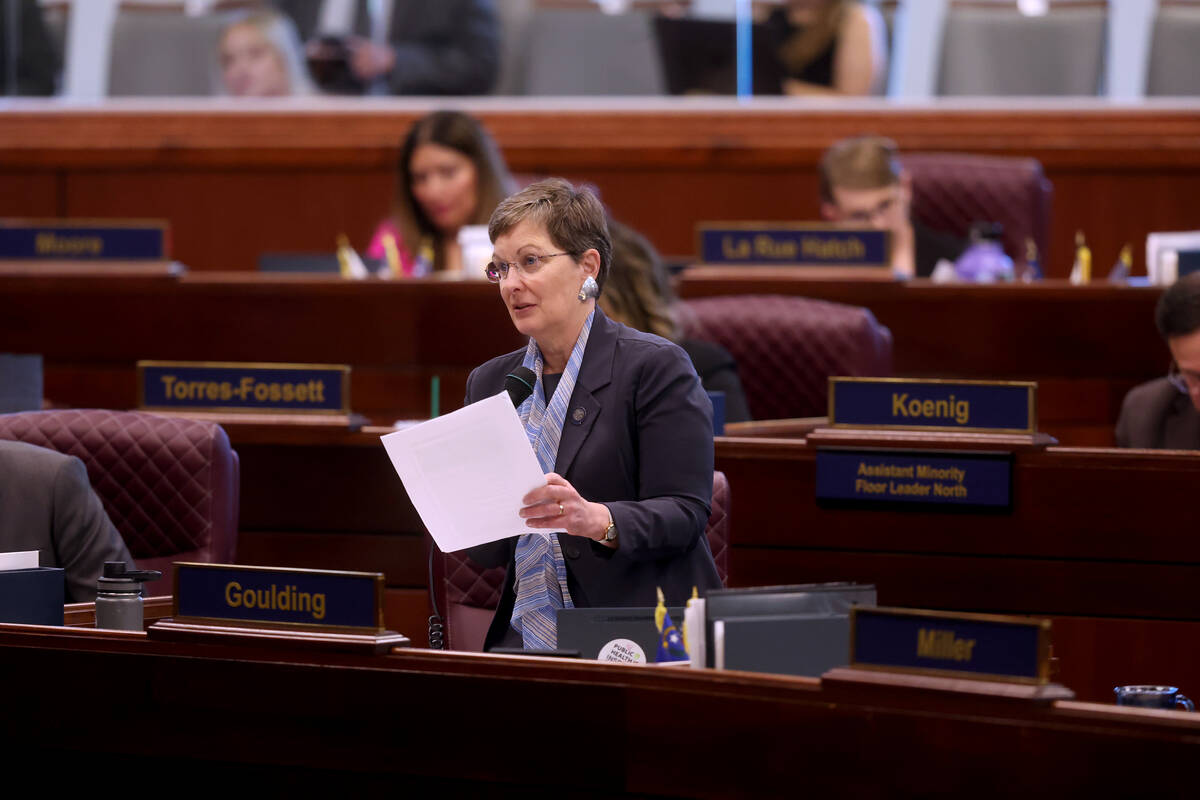 Assembly member Heather Goulding, D-Reno, speaks during a floor session in the Legislative Buil ...