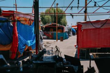 The pathways between empty stalls remain quiet at Broadacres Marketplace on Saturday, July 5, 2 ...