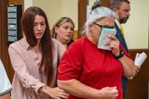 Mari Ausiello, mother of victim Joey Perry, exits Pahrump Justice Court on Wednesday following ...
